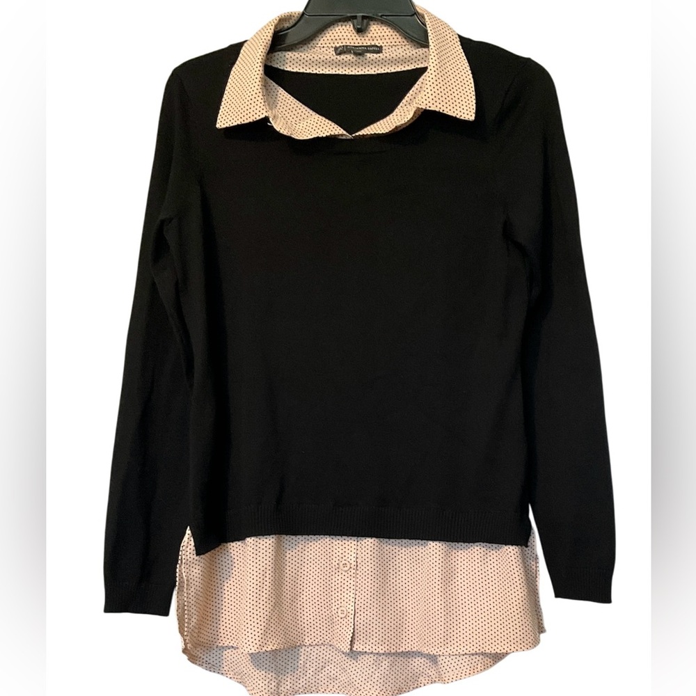 Adrianna Papell Black Sweater with Polka Dot Collar